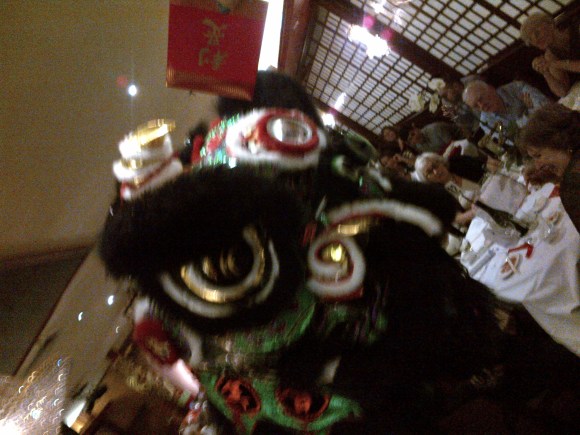 Chinese New Year Lion. There are 2 people in here and they can stand on top of each other to create a tower!
